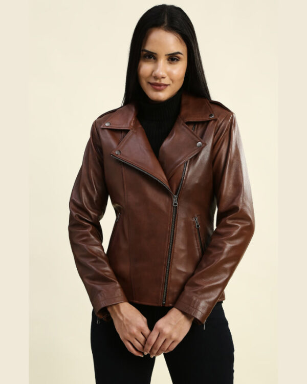 Cecilia Brown Motorcycle Leather Jacket