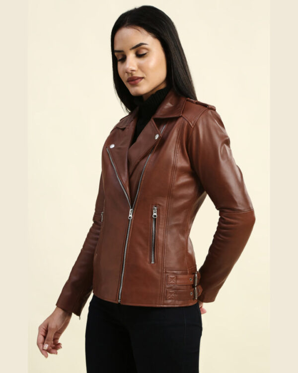 Hazel Brown Biker Leather Jacket