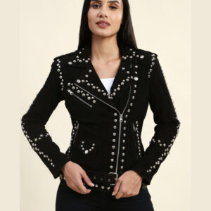 Gemma Black Suede Studded Leather Jacket