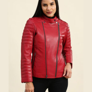 Ruby Red Motorcycle Leather Jacket