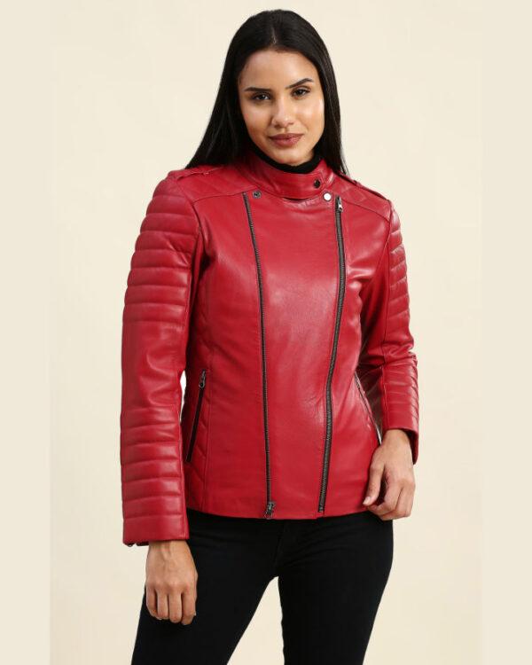 Ruby Red Motorcycle Leather Jacket