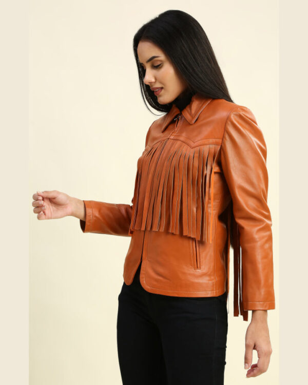 Lydia Tan Biker Leather Jacket with Fringes