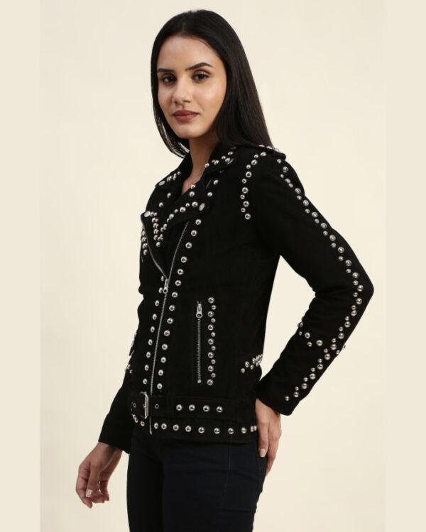 Gemma Black Suede Studded Leather Jacket