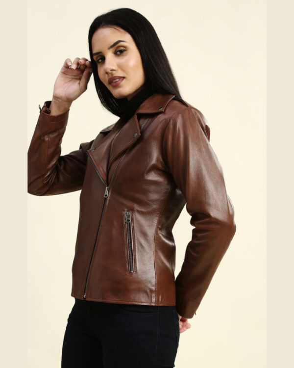 Cecilia Brown Motorcycle Leather Jacket