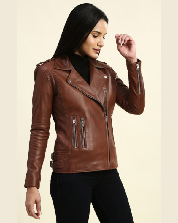 Hazel Brown Biker Leather Jacket