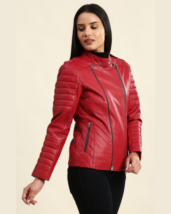 Ruby Red Motorcycle Leather Jacket