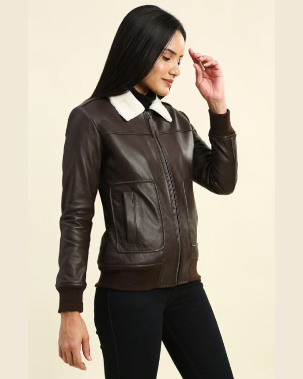 Emma Brown Bomber Leather Jacket with Fur Collar