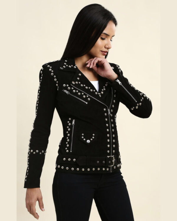 Gemma Black Suede Studded Leather Jacket