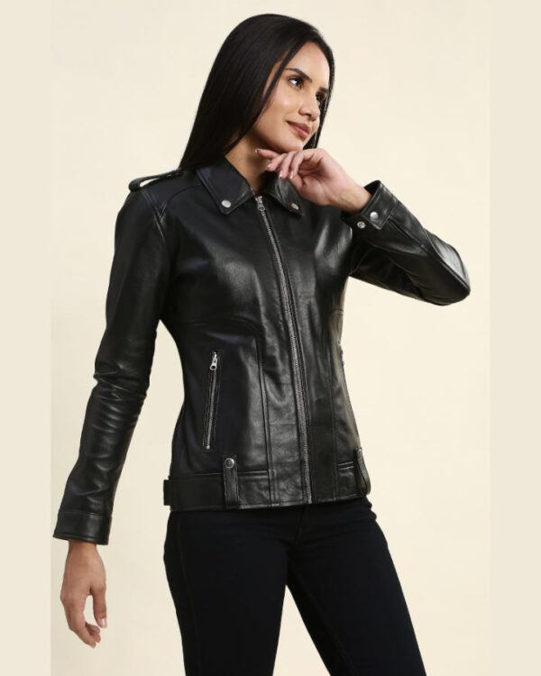 Elodie Black Racer Leather Jacket