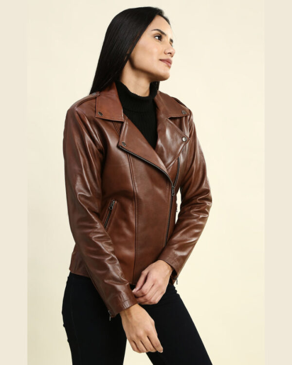 Cecilia Brown Motorcycle Leather Jacket