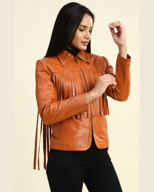 Lydia Tan Biker Leather Jacket with Fringes