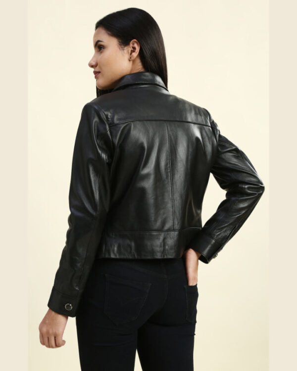 Soraya Black Cropped Racer Leather Jacket