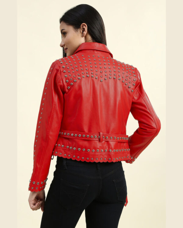 Zoey Red Cropped Studded Leather Jacket