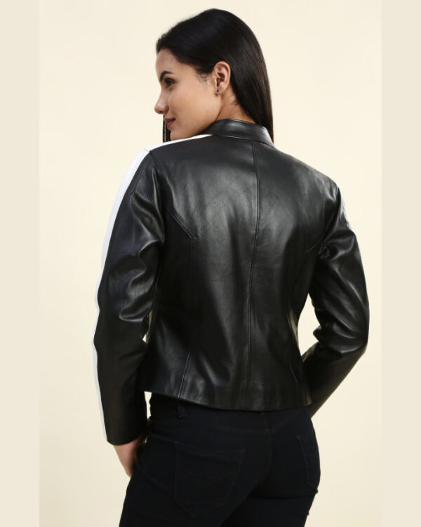 Mabel Black & White Cropped Racer Leather Jacket