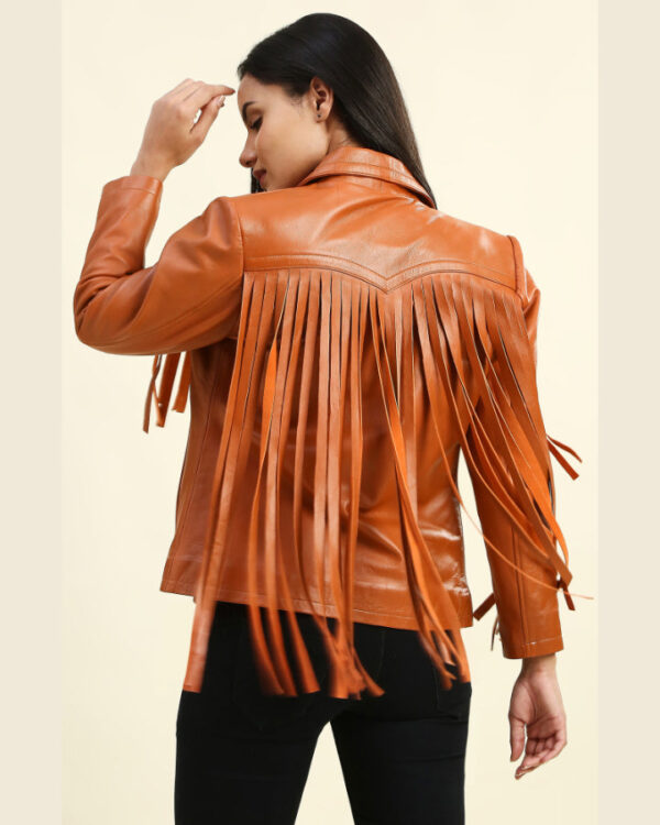 Lydia Tan Biker Leather Jacket with Fringes