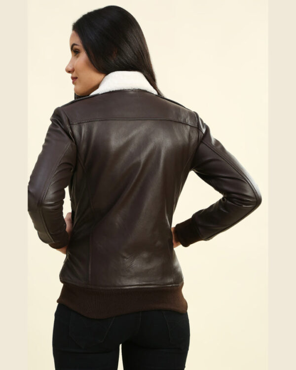 Emma Brown Bomber Leather Jacket with Fur Collar