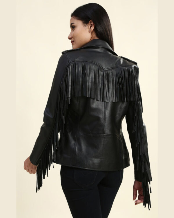 Eloise Black Biker Fringe Leather Jacket