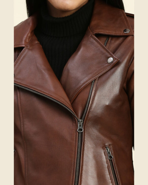 Cecilia Brown Motorcycle Leather Jacket