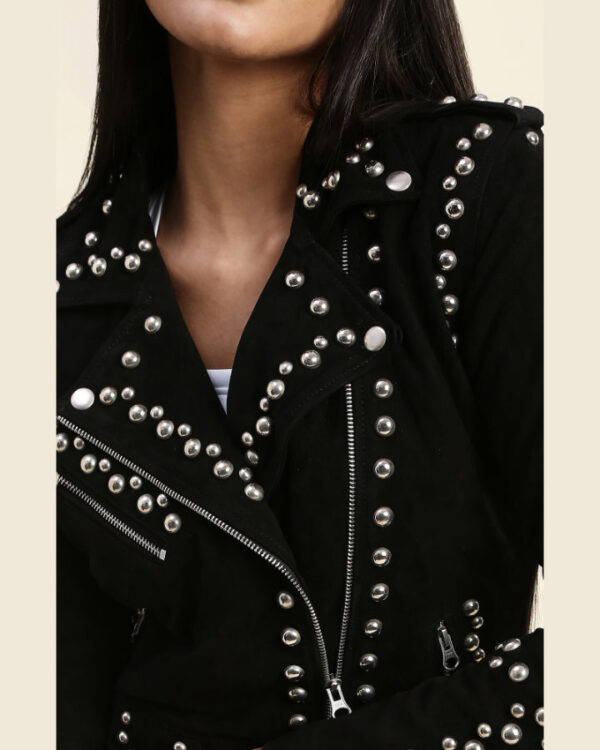 Gemma Black Suede Studded Leather Jacket