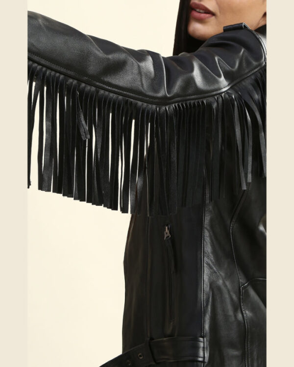 Eloise Black Biker Fringe Leather Jacket