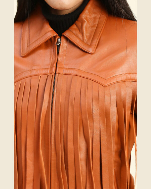 Lydia Tan Biker Leather Jacket with Fringes