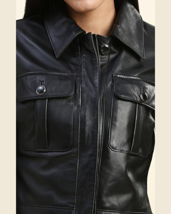 Soraya Black Cropped Racer Leather Jacket