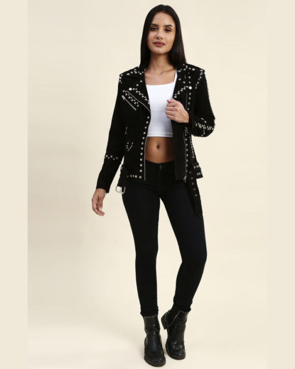 Gemma Black Suede Studded Leather Jacket