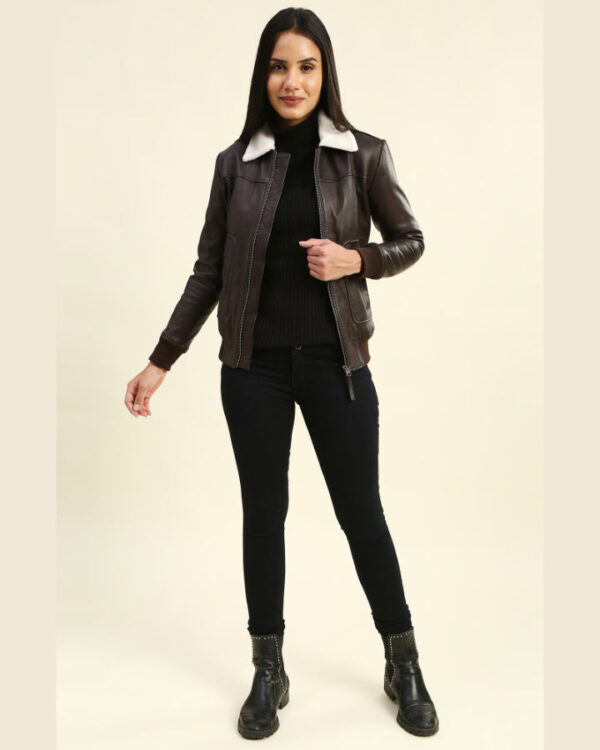 Emma Brown Bomber Leather Jacket with Fur Collar