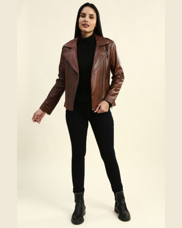 Cecilia Brown Motorcycle Leather Jacket