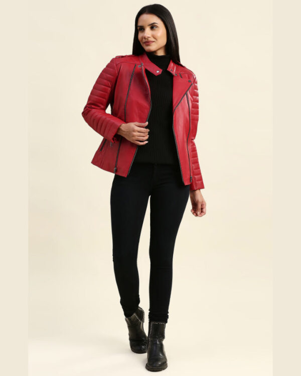 Ruby Red Motorcycle Leather Jacket