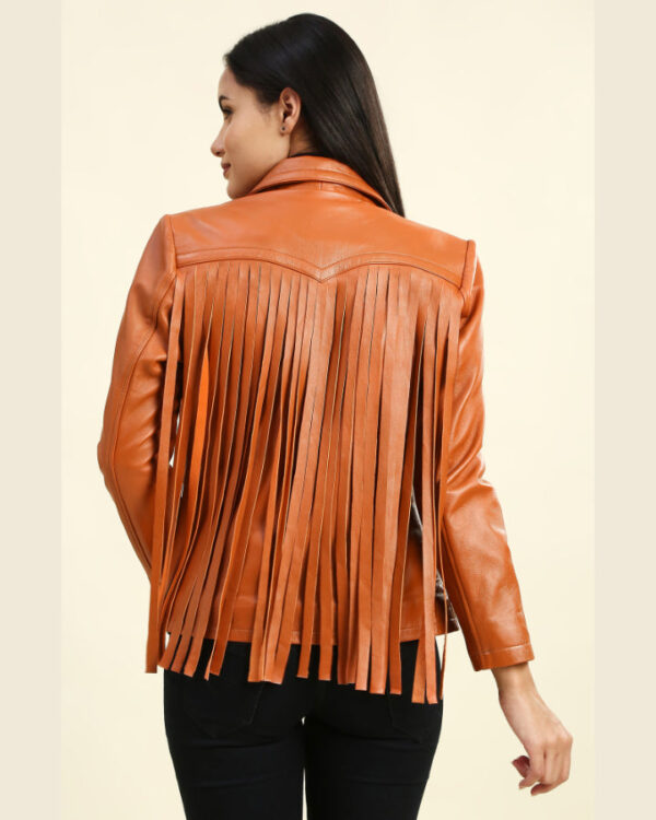 Lydia Tan Biker Leather Jacket with Fringes