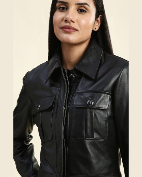 Soraya Black Cropped Racer Leather Jacket