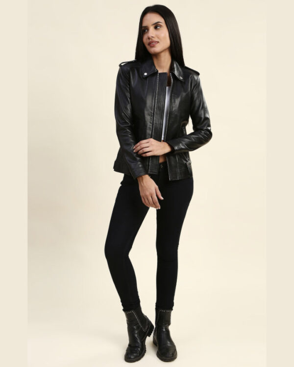 Elodie Black Racer Leather Jacket