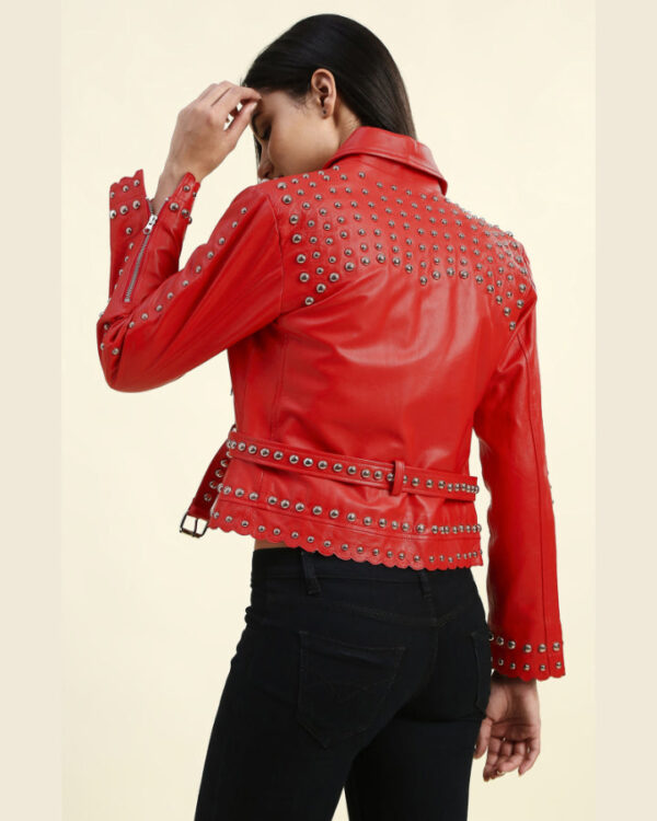 Zoey Red Cropped Studded Leather Jacket