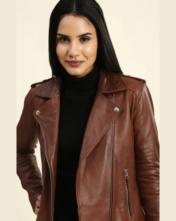 Hazel Brown Biker Leather Jacket