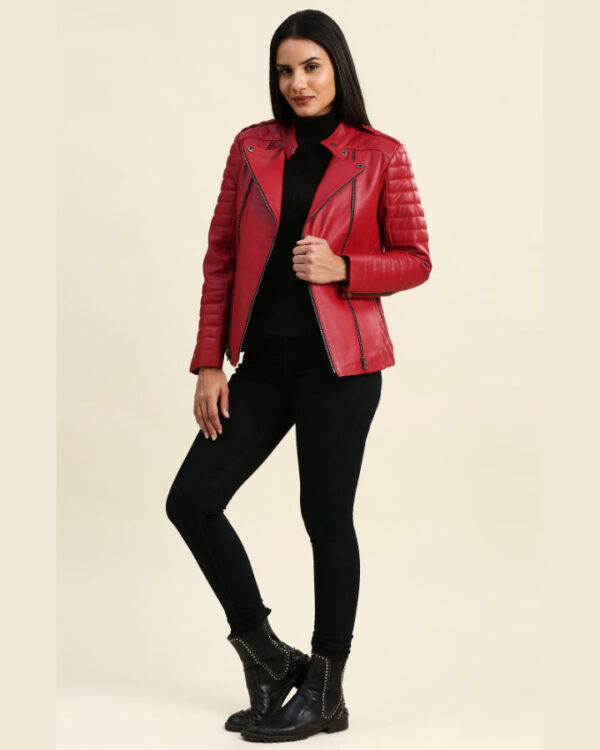 Ruby Red Motorcycle Leather Jacket