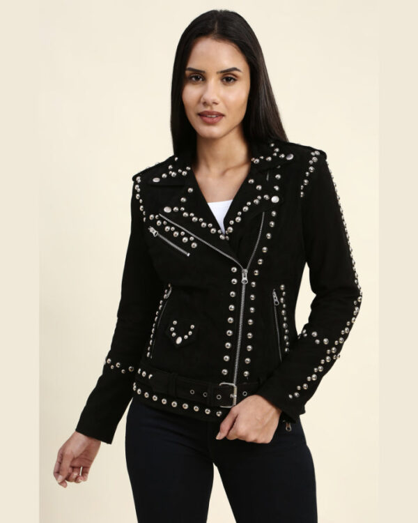 Gemma Black Suede Studded Leather Jacket