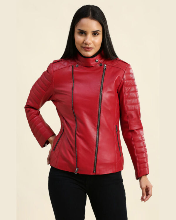 Ruby Red Motorcycle Leather Jacket