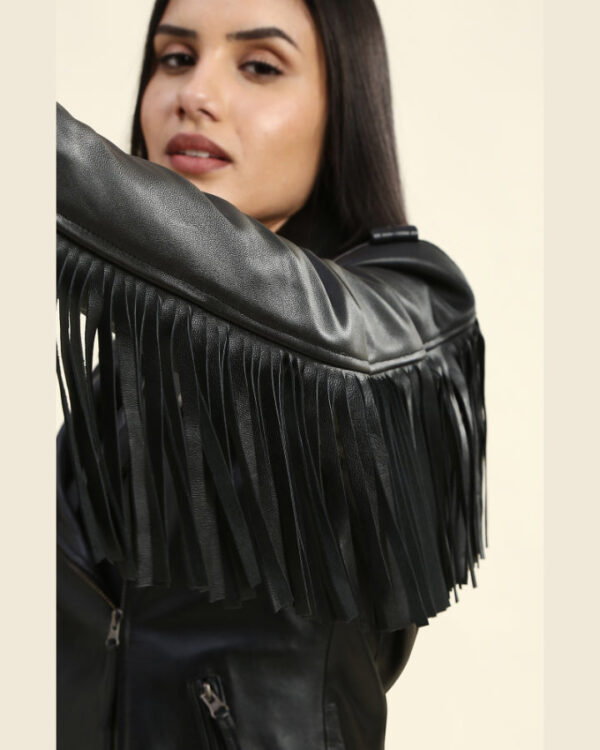 Eloise Black Biker Fringe Leather Jacket