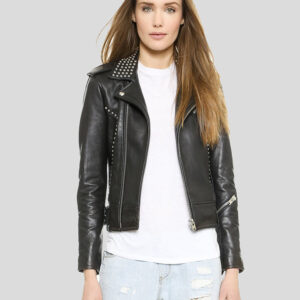 Carly Black Studded Leather Jacket