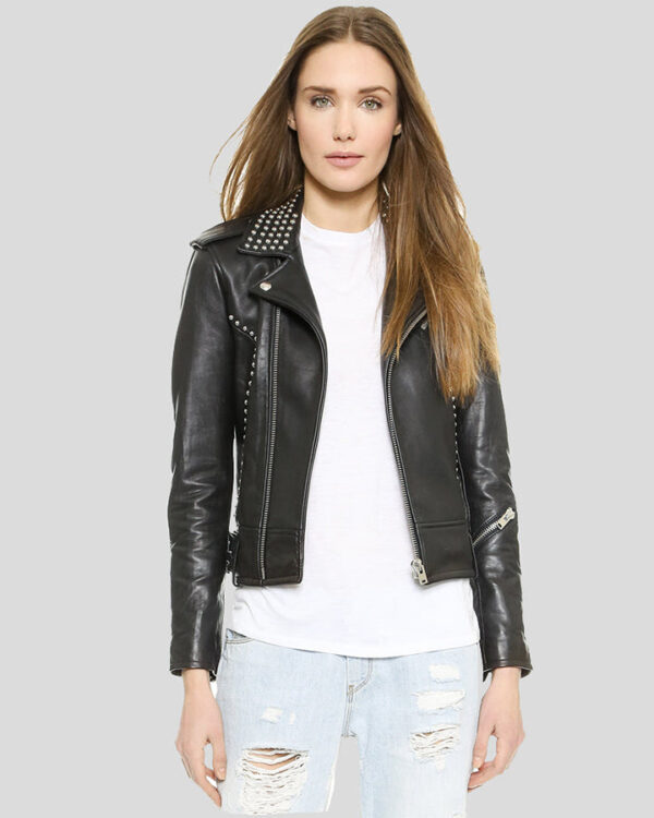 Carly Black Studded Leather Jacket