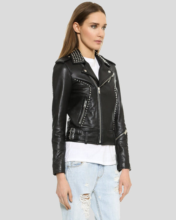 Carly Black Studded Leather Jacket