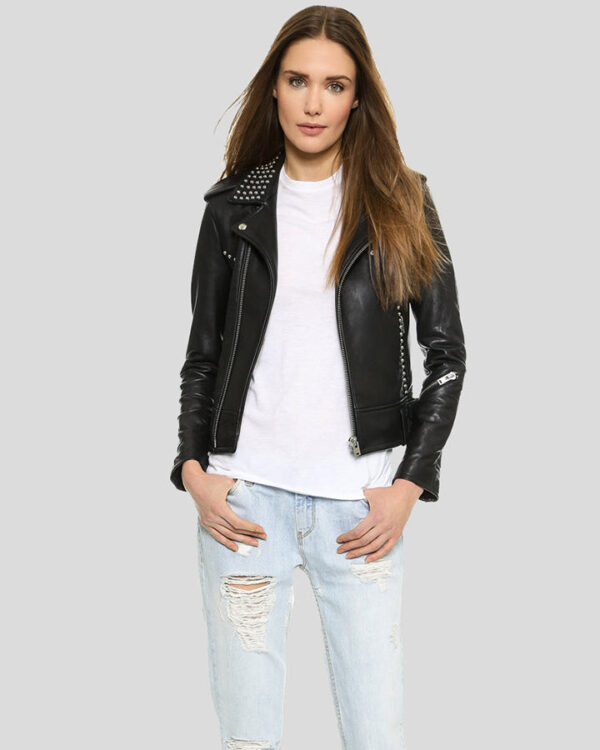 Carly Black Studded Leather Jacket