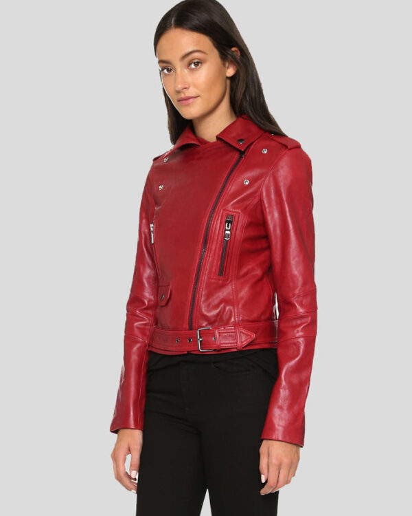 Berta Red Biker Leather Jacket