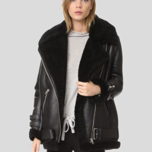 Gianna Black Biker Shearling Leather Jacket