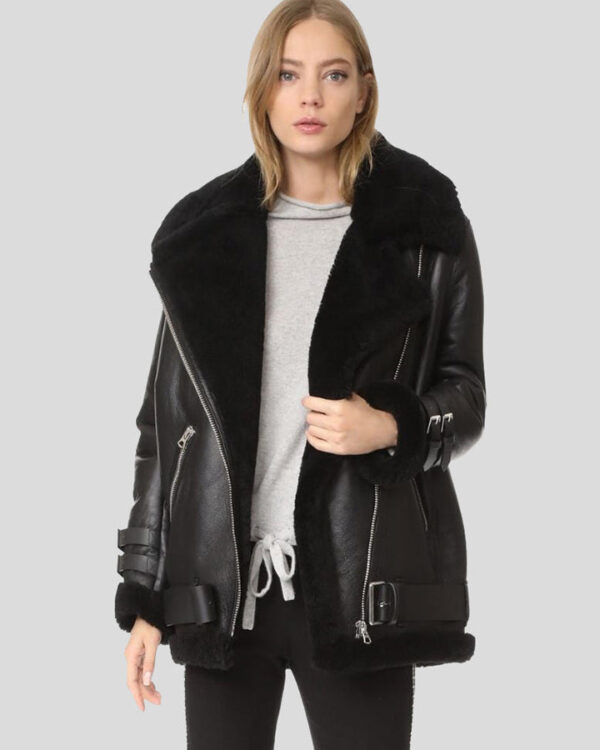 Gianna Black Biker Shearling Leather Jacket