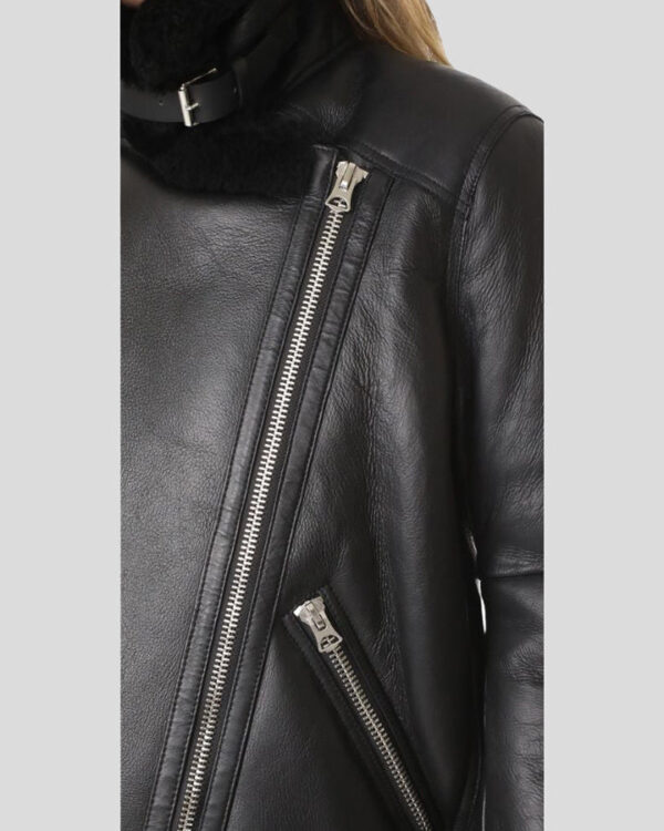 Gianna Black Biker Shearling Leather Jacket