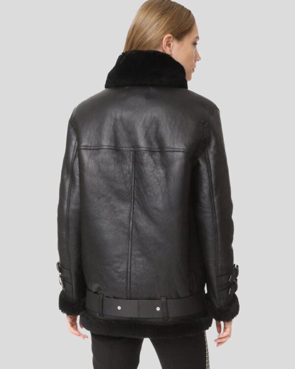 Gianna Black Biker Shearling Leather Jacket