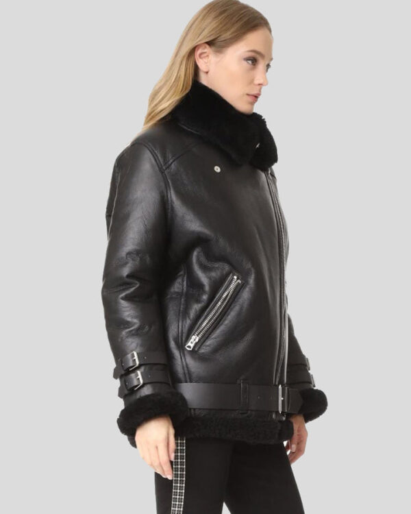 Gianna Black Biker Shearling Leather Jacket