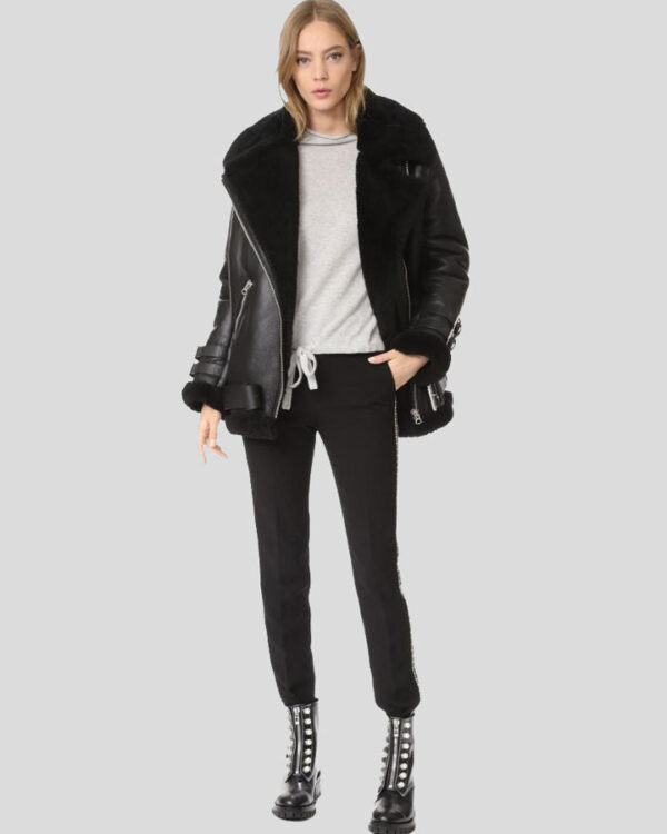 Gianna Black Biker Shearling Leather Jacket